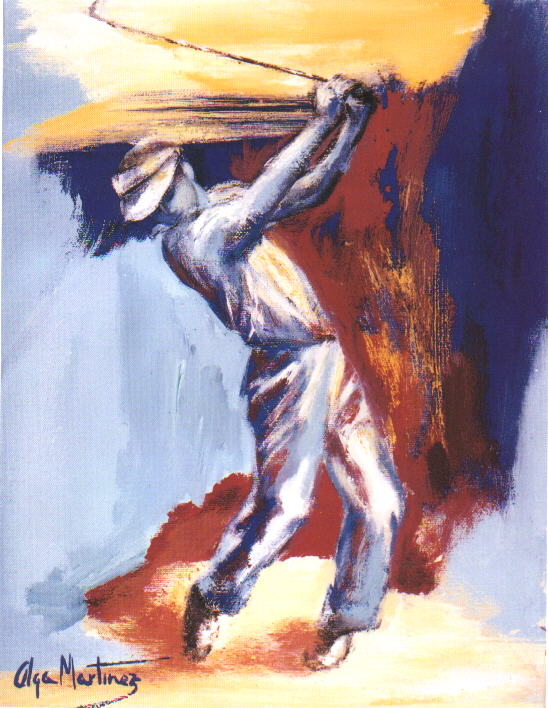 Jugador de Golf. Acr�lico sobre lienzo. 27 x 35 cms